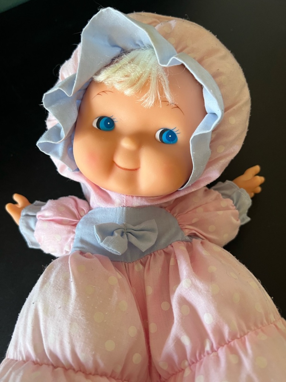 Plush Baby Doll in Soft Pink with Blue Trim - Picture 3 of 7
